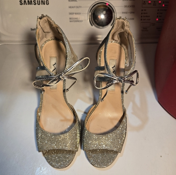 Nina's Dress Pump Women's Size 7 M Glitter Dress Heels Silver Caleya Tie Front - Picture 3 of 12